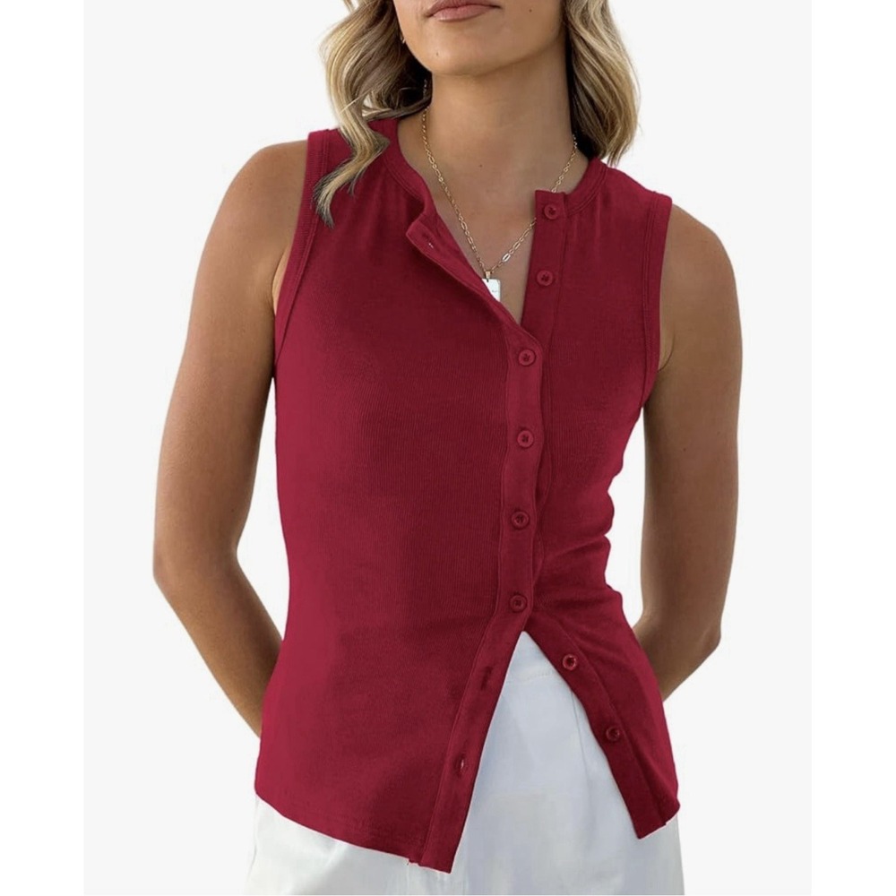 Women's Button Down Tank Tops Summer Sleeveless Top